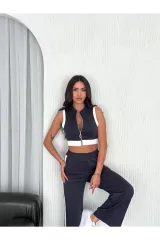 Osy Modal Yumuşak Dokulu Kumaş Tam Fermuarlı Crop Pantalon İkili Takım - Antrasit