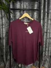 Asimetrik Bol T shirt Bayan Bordo Renk (Marka)