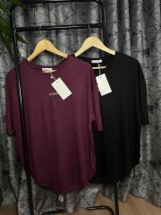 Asimetrik Bol T shirt Bayan Bordo Renk (Marka)