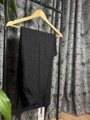 Floral Keten Pantolon Siyah