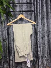 Floral Keten Pantolon Krem