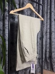 Floral Keten Pantolon Krem