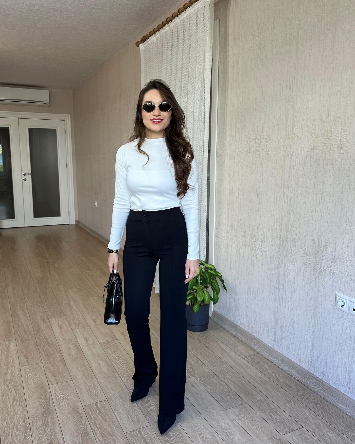 Çımalı Crep Palazzo Pantolon Siyah
