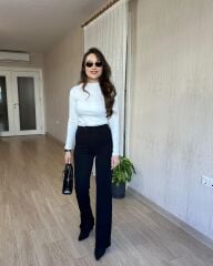 Çımalı Crep Palazzo Pantolon Siyah