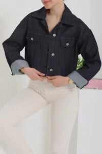 Crop Kot Ceket Füme Renk